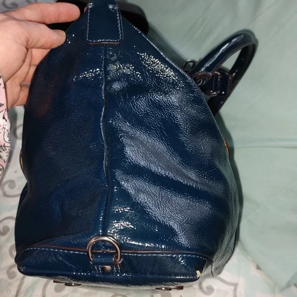 Coach Glossy Navy Leather Satchel - Picture 14 of 16